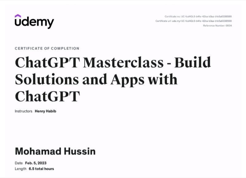 ChatGPT Masterclass Certificate